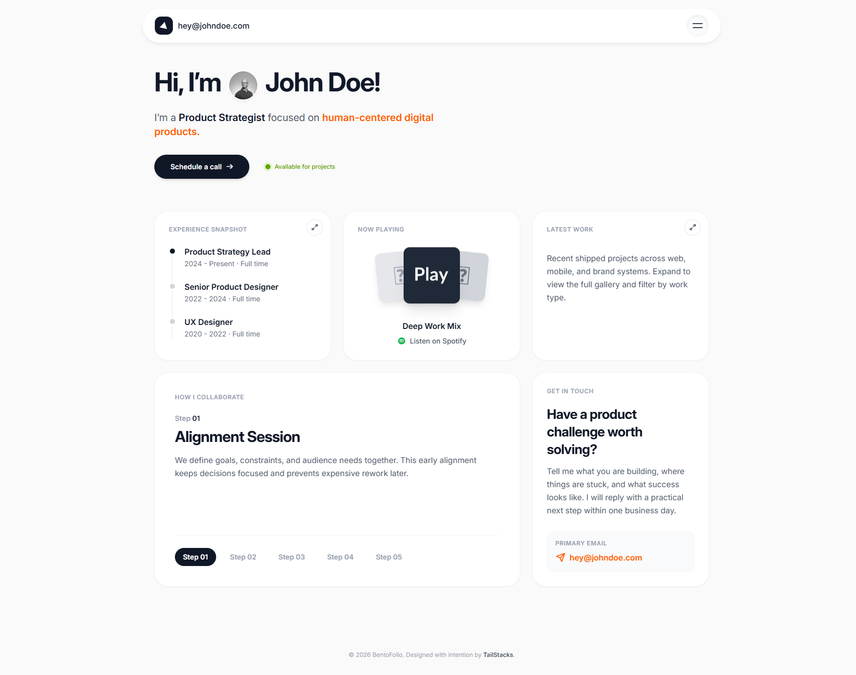 BentoFolio — Personal Portfolio Bento Template